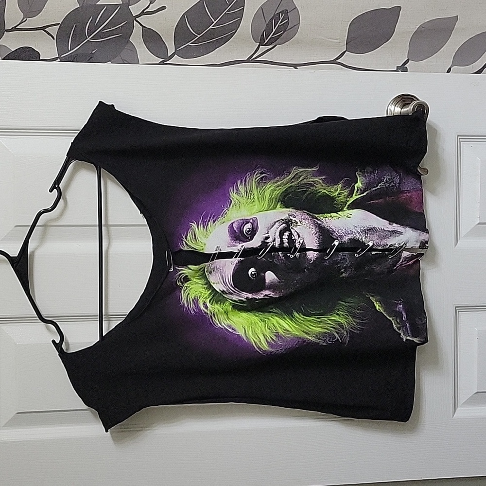 DIY Safety Pin Cropped Beetlejuice Graphic Tee, XL Oversized